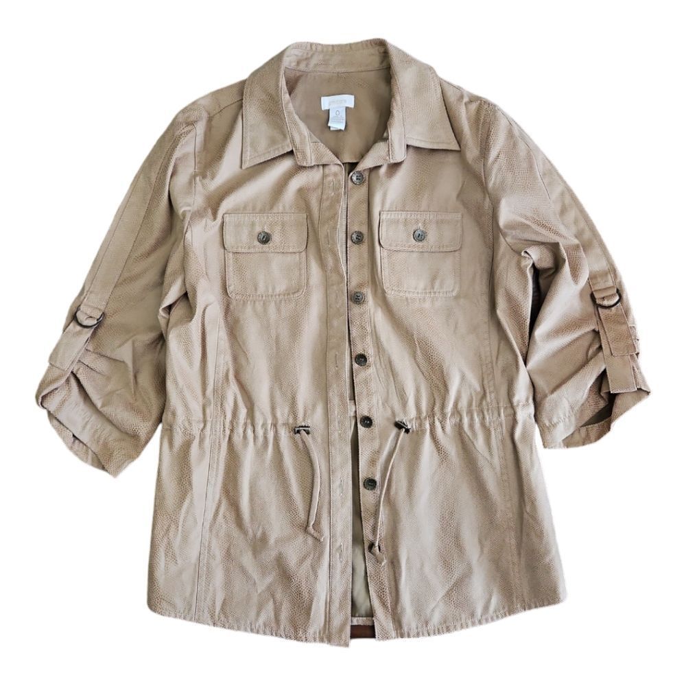 Chico’s 3/4 sleeve Lightweight  Snake Skin Embossed Trench Style Jacket Size 0